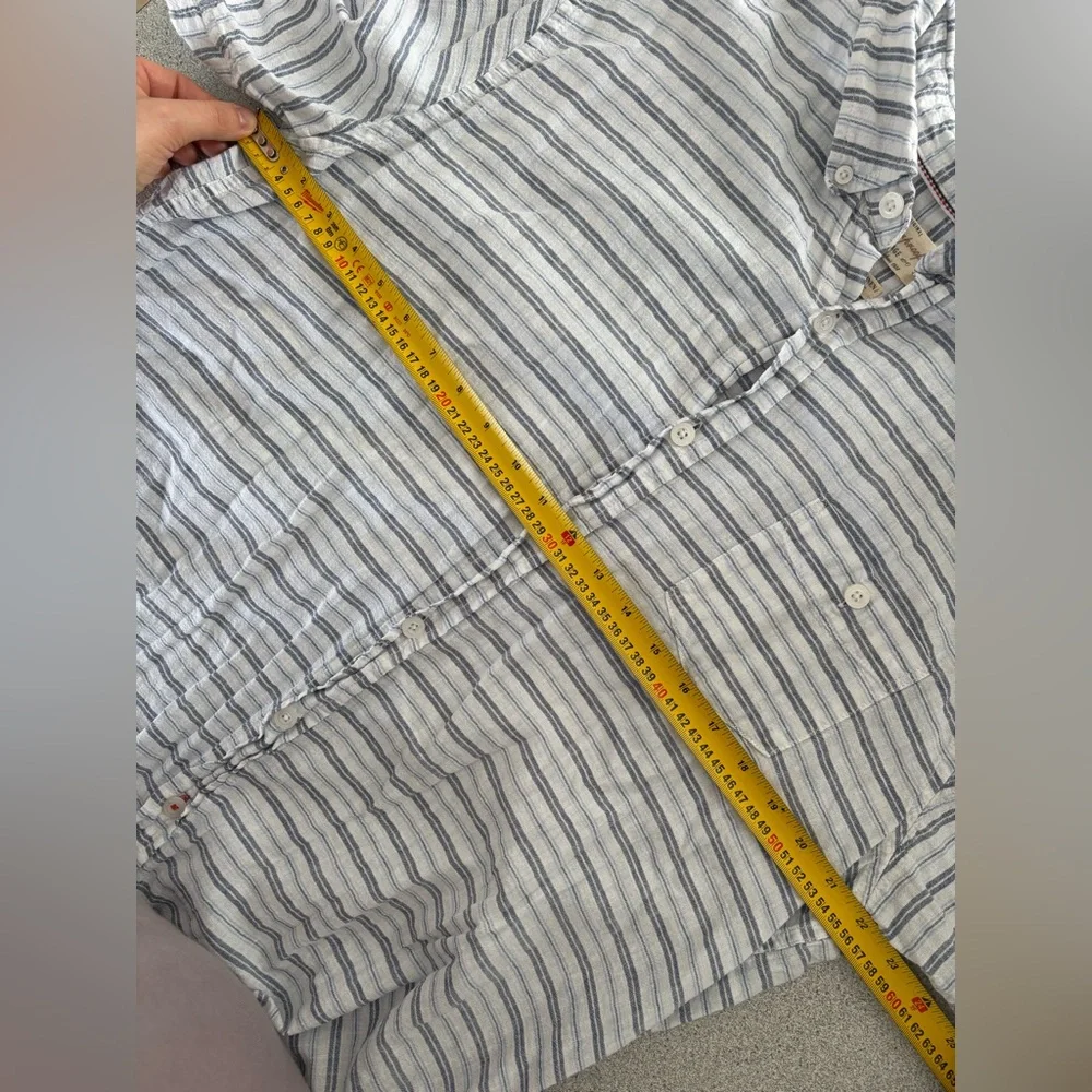Weatherproof Men XL Striped Button Down Shirt Blue White Washable Linen Spring - Picture 7 of 8